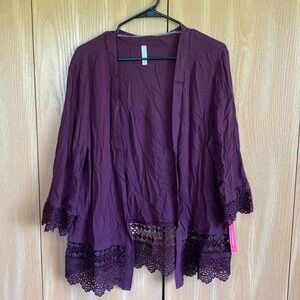 Purple cardigan lace trim
